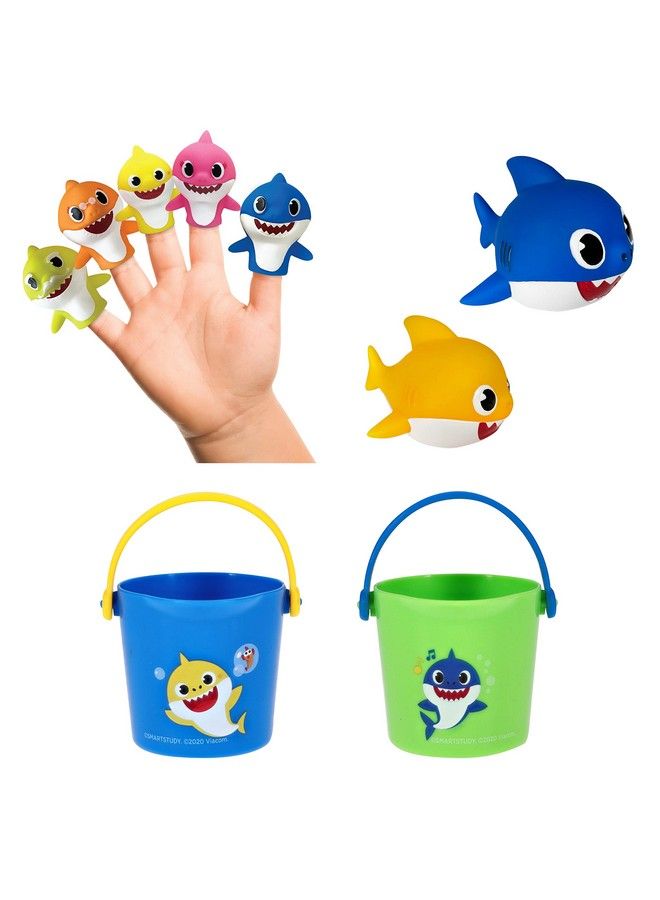 Nickelodeon Pink Fong Baby Shark Bath Toys Set For Children'S Tub Time Cups Finger Puppets And Bath Squirters Blue/Green 9 Pieces