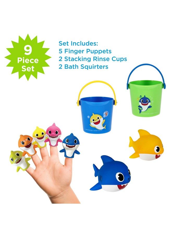 Nickelodeon Pink Fong Baby Shark Bath Toys Set For Children'S Tub Time Cups Finger Puppets And Bath Squirters Blue/Green 9 Pieces