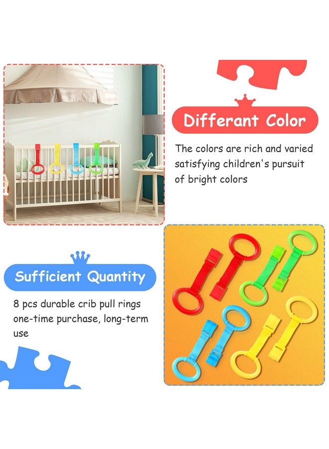 8 Pieces Baby Crib Pull Ring Baby Walking Exercises Assistant Rings Bed Stand Up Ring Hanging Ring Crib Pull Rings For Playpen Play Gym Cot Ring For Baby Toddler (3.5 X 2.8 Inch)