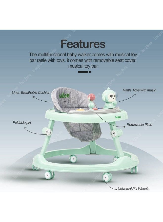 Drono Baby Walker For Kids Round Kids Walker With 4 Seat Height Adjustable ; Activity Walker For Baby With With Food Tray & Musical Toy Bar ; Walker For Baby 6 18 Months Boys Girls (Green)