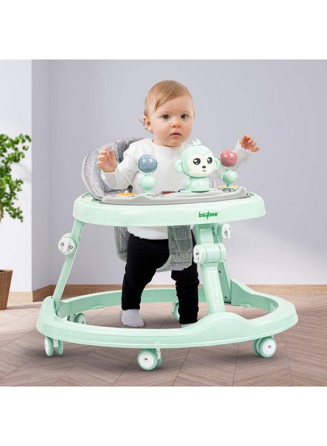 Drono Baby Walker For Kids Round Kids Walker With 4 Seat Height Adjustable ; Activity Walker For Baby With With Food Tray & Musical Toy Bar ; Walker For Baby 6 18 Months Boys Girls (Green)