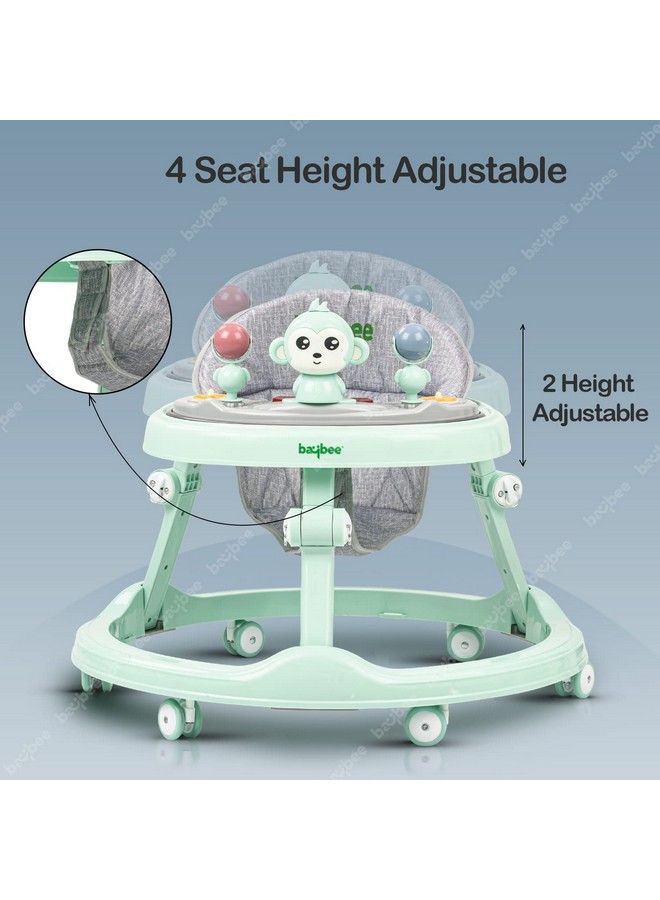 Drono Baby Walker For Kids Round Kids Walker With 4 Seat Height Adjustable ; Activity Walker For Baby With With Food Tray & Musical Toy Bar ; Walker For Baby 6 18 Months Boys Girls (Green)