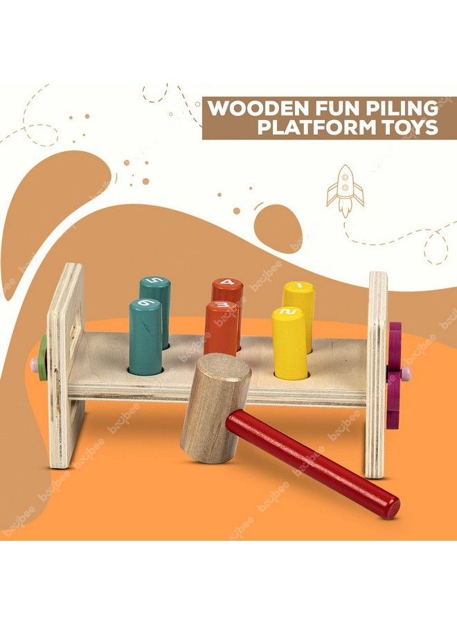 Wooden Hammer Peg Knock Pounding Bench Kids Toys Set Wooden Hammer Toys With Clock Develops Fine Motor & Dexterity Skills Early Learning Educational Hammer Toys For Kids 3+ Years Boys Girls