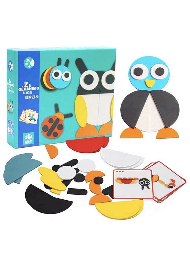 Wooden Pattern Blocks Animals Jigsaw Puzzle Sorting And Stacking Games Montessori Educational Toys For Toddlers Kids Boys Girls Age 3+ Years Old (Animal Puzzle)