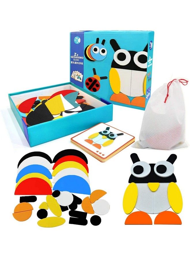 Wooden Pattern Blocks Animals Jigsaw Puzzle Sorting And Stacking Games Montessori Educational Toys For Toddlers Kids Boys Girls Age 3+ Years Old (Animal Puzzle)