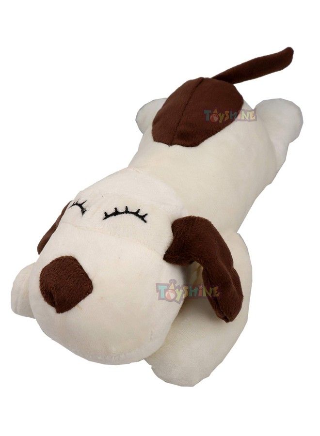 Soft Toy For Kids Boy Girl Baby ; Soft Feather Cotton Fabric Sleeping Dog Off White Brown 24 Cms