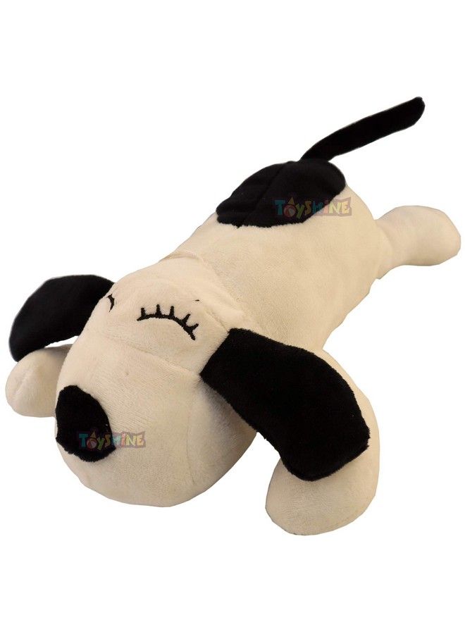 Soft Toy For Kids Boy Girl Baby ; Soft Feather Cotton Fabric Sleeping Dog Off White Black 24 Cms