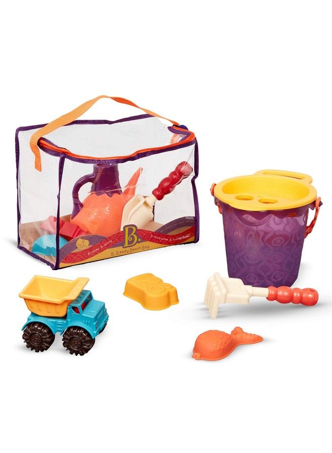B. Toys B. Ready Beach Bag Beach Tote With Mesh Panel And 11 Funky Sand Toys Phthalates And Bpa Free 18 M+ Purple Bucket