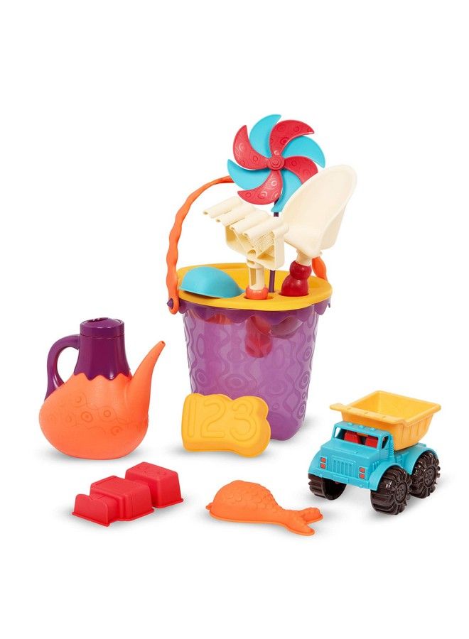 B. Toys B. Ready Beach Bag Beach Tote With Mesh Panel And 11 Funky Sand Toys Phthalates And Bpa Free 18 M+ Purple Bucket