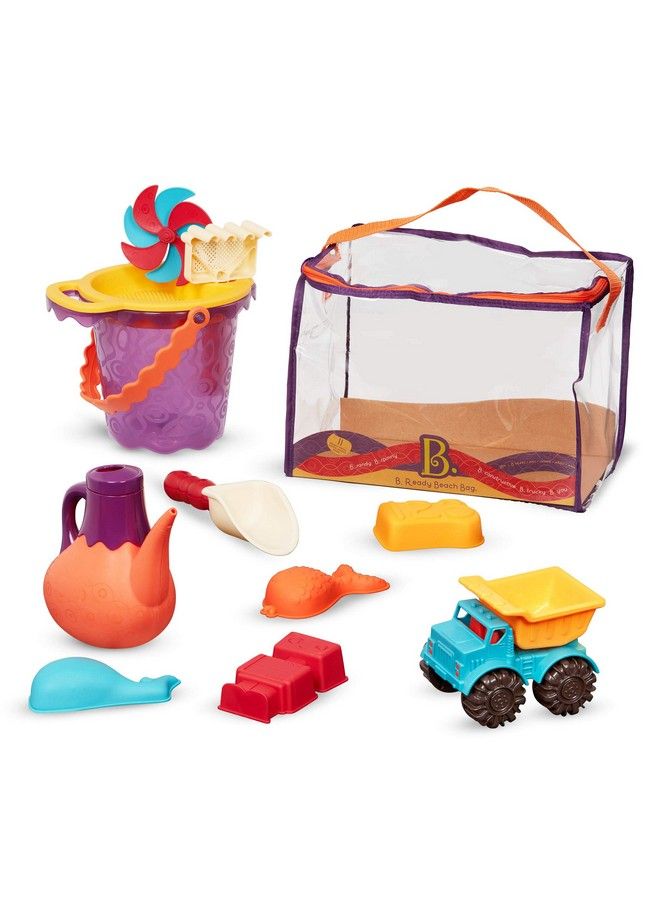 B. Toys B. Ready Beach Bag Beach Tote With Mesh Panel And 11 Funky Sand Toys Phthalates And Bpa Free 18 M+ Purple Bucket