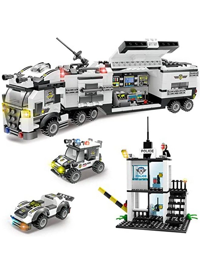 Swat City Police Building Blocks Exercise N Play Anti Terrorism Police Station Car Command Center Station Blocks For Boys Girls Toddlers Construction Toys (858Pcs)