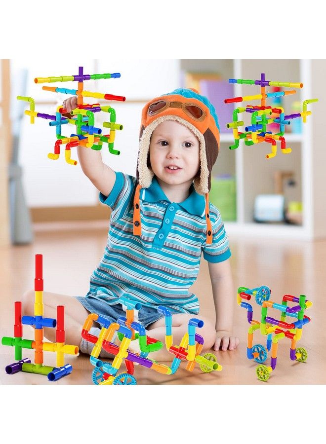 Stem Learning Pipe Tube Toy Sensory Toys Tube Locks Construction Building Blocks Educational Stem Building Learning Toys With Wheels Baseplate For All Ages Kids Boys Girls 176 Pcs