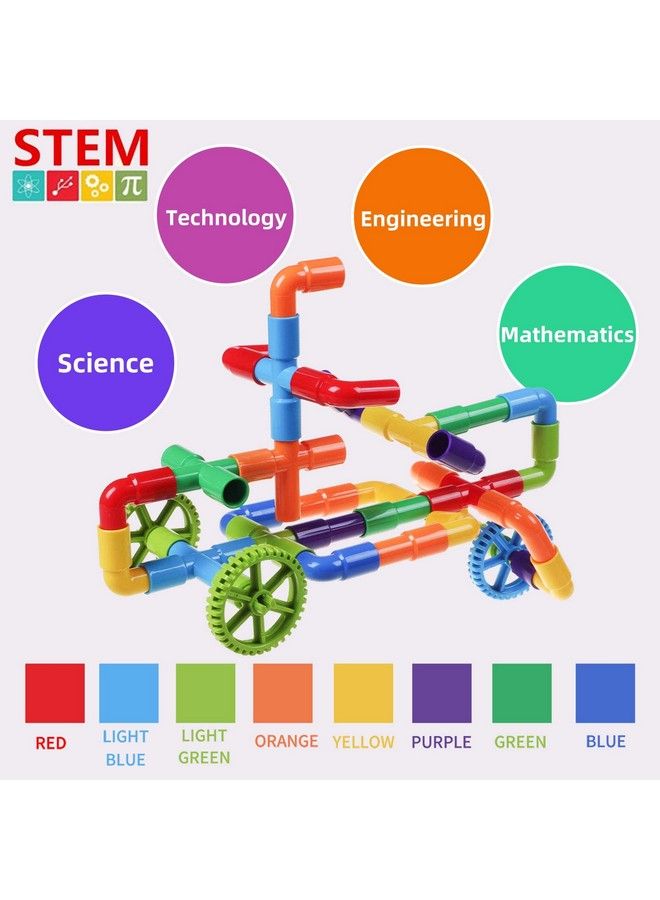Stem Learning Pipe Tube Toy Sensory Toys Tube Locks Construction Building Blocks Educational Stem Building Learning Toys With Wheels Baseplate For All Ages Kids Boys Girls 176 Pcs