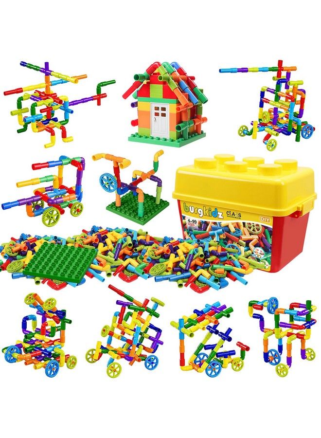 Stem Learning Pipe Tube Toy Sensory Toys Tube Locks Construction Building Blocks Educational Stem Building Learning Toys With Wheels Baseplate For All Ages Kids Boys Girls 176 Pcs