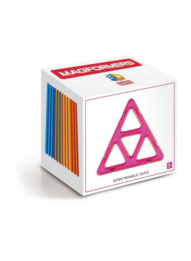 Super Triangle 12 Pieces Rainbow Colors Educational Magnetic Geometric Shapes Tiles Building Stem Toy Set Ages 3+
