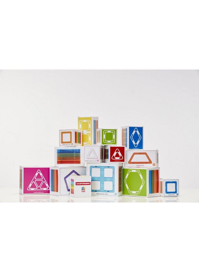 Super Square 12 Pieces Rainbow Colors Educational Magnetic Geometric Shapes Tiles Building Stem Toy Set Ages 3+