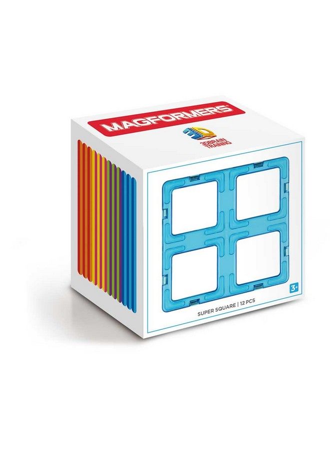 Super Square 12 Pieces Rainbow Colors Educational Magnetic Geometric Shapes Tiles Building Stem Toy Set Ages 3+