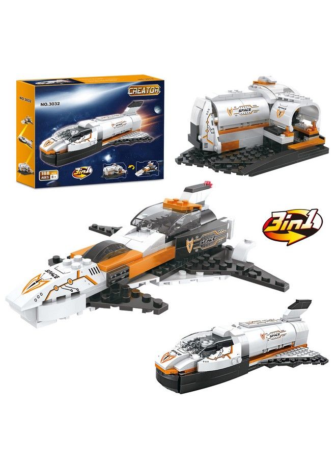 3 In 1 City Space Ship Building Sets Space Shuttle Toys Space Station Spaceship Astronaut Adventure Building Blocks Kit Aerospace Rocket Educational Toy Gift For 6 7 8 9 10 11 12 Year Old (168 Pcs)