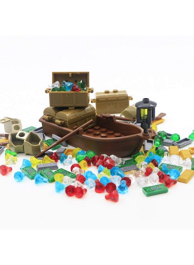 Pirate Accessories Money Treasure Chest Building Block Bricks Pack Money Gold Bar Gems Diamonds Jewels With Pirate Boat Ship People Parts Building Bricks Set