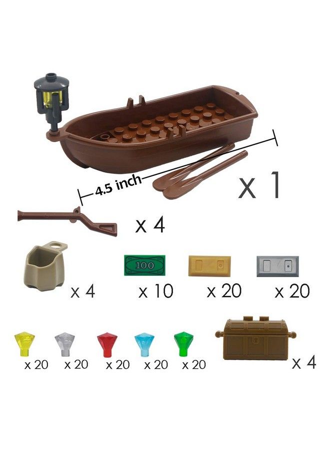 Pirate Accessories Money Treasure Chest Building Block Bricks Pack Money Gold Bar Gems Diamonds Jewels With Pirate Boat Ship People Parts Building Bricks Set