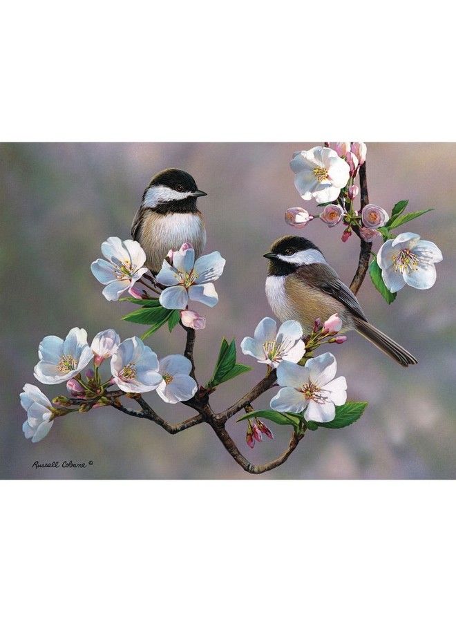 Cherry Blossom Chickadees 500 Piece Jigsaw Puzzles For Adults Each Puzzle Measures 18 Inch X 24 Inch 500 Pc Jigsaws By Artist Russell Cobane