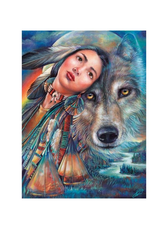 1000 Piece Jigsaw Puzzle Dream Of The Wolf Maiden Native American Wolf By Artist Gloria West 1000 Pc Jigsaw