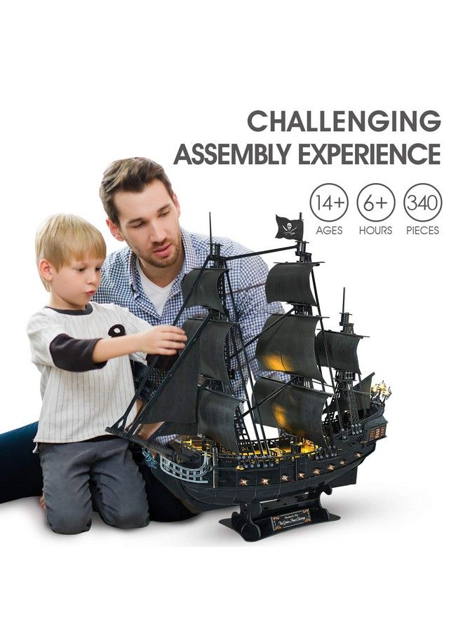 3D Puzzles For Adults Led Pirate Ship Queen Anne'S Revenge Large 27'' Model Craft Kits Desk Decor Sailboat Brain Teaser Puzzles Arts And Crafts For Adults Hard Puzzles For Adults Gifts For Men Women