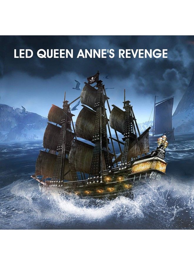 3D Puzzles For Adults Led Pirate Ship Queen Anne'S Revenge Large 27'' Model Craft Kits Desk Decor Sailboat Brain Teaser Puzzles Arts And Crafts For Adults Hard Puzzles For Adults Gifts For Men Women