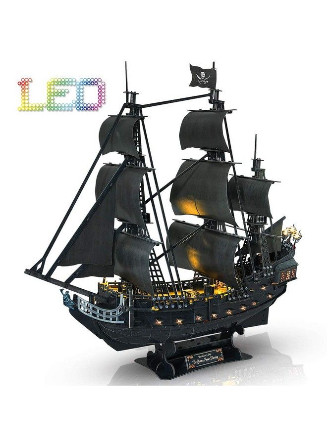 3D Puzzles For Adults Led Pirate Ship Queen Anne'S Revenge Large 27'' Model Craft Kits Desk Decor Sailboat Brain Teaser Puzzles Arts And Crafts For Adults Hard Puzzles For Adults Gifts For Men Women