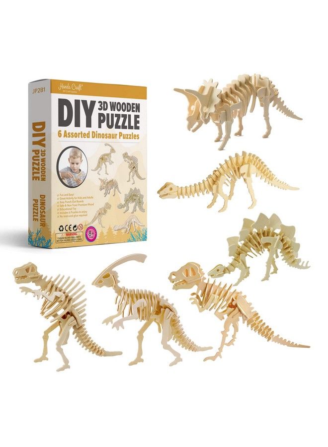 Diy 3D Wooden Puzzle 6 Assorted Dinosaur Bundle Pack Set Brain Teaser Puzzles Educational Stem Toy Adults And Kids To Build Safe And Non Toxic Easy Punch Out Premium Wood Jp2B1
