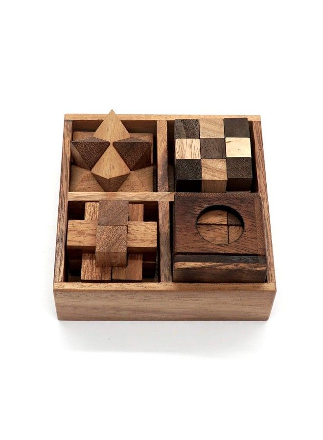 Fun Games For Adults 3D Wooden Puzzle Brain Teasers And Educational Games In Set Of 9 Wooden Puzzles To Challenging Puzzles For Adults And Brain Games For Kids Suit For Living Room (4 Puzzle Set)