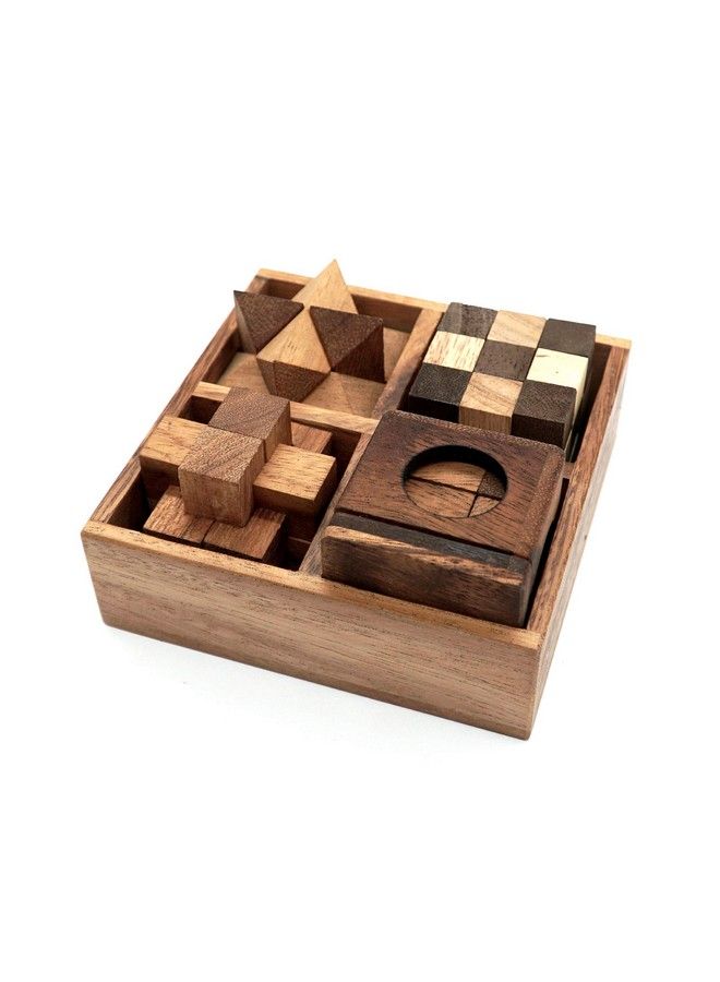 Fun Games For Adults 3D Wooden Puzzle Brain Teasers And Educational Games In Set Of 9 Wooden Puzzles To Challenging Puzzles For Adults And Brain Games For Kids Suit For Living Room (4 Puzzle Set)