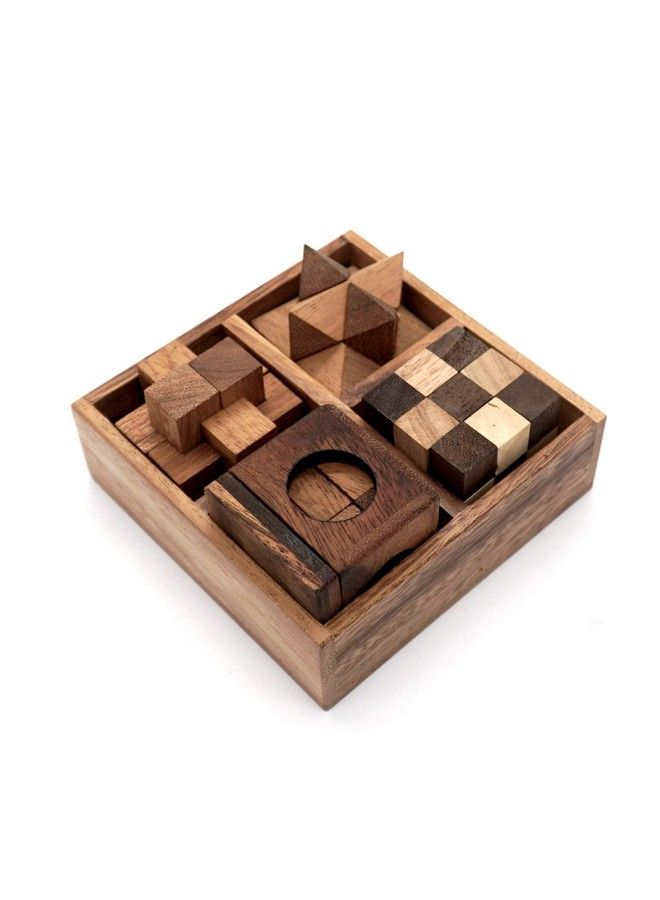 Fun Games For Adults 3D Wooden Puzzle Brain Teasers And Educational Games In Set Of 9 Wooden Puzzles To Challenging Puzzles For Adults And Brain Games For Kids Suit For Living Room (4 Puzzle Set)
