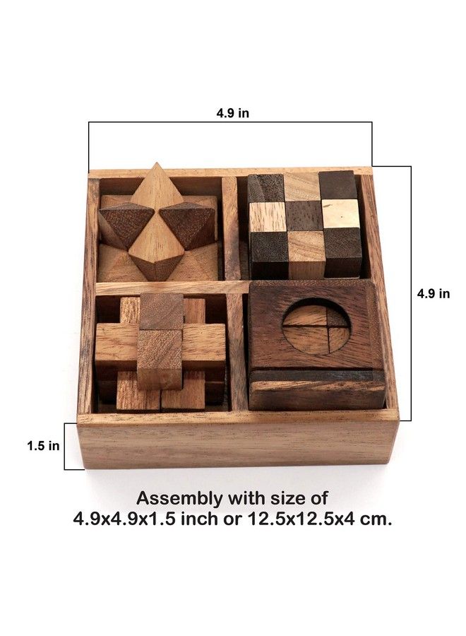 Fun Games For Adults 3D Wooden Puzzle Brain Teasers And Educational Games In Set Of 9 Wooden Puzzles To Challenging Puzzles For Adults And Brain Games For Kids Suit For Living Room (4 Puzzle Set)