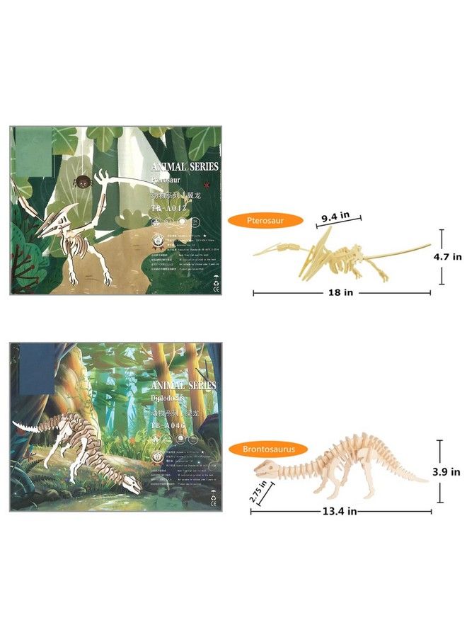 3D Wooden Dinosaur Puzzle 6 Piece Set Wood Dinosaur Skeleton Model Puzzle Diy Wooden Crafts 3D Puzzle Stem Toys Gifts For Kids And Adults