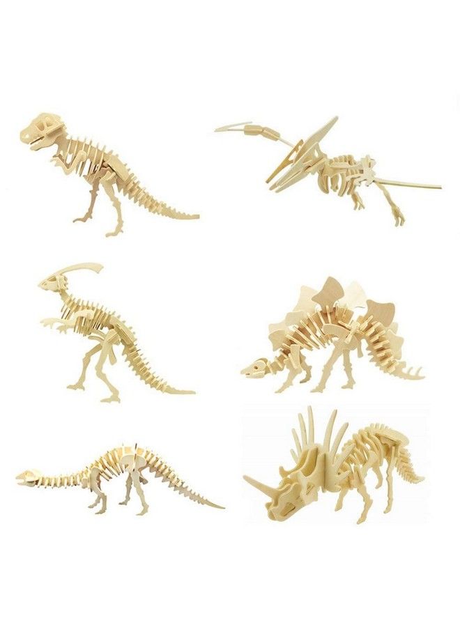 3D Wooden Dinosaur Puzzle 6 Piece Set Wood Dinosaur Skeleton Model Puzzle Diy Wooden Crafts 3D Puzzle Stem Toys Gifts For Kids And Adults