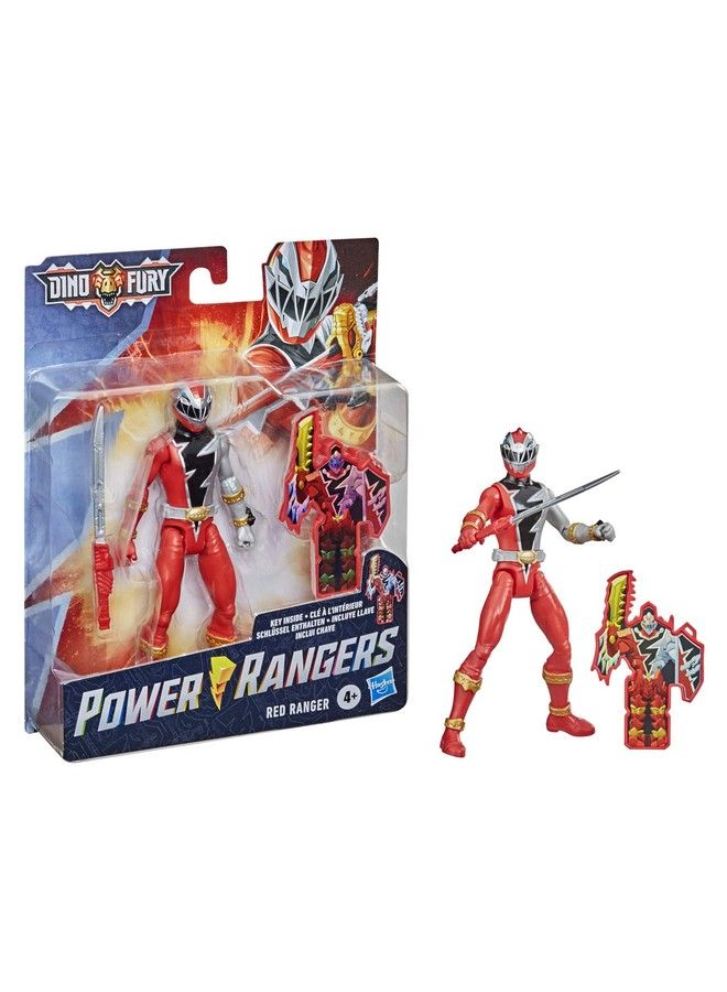 Dino Fury Red Ranger 6 Inch Action Figure Toy Inspired By Tv Show With Dino Fury Key And Dino Themed Accessory For Ages 4 And Up