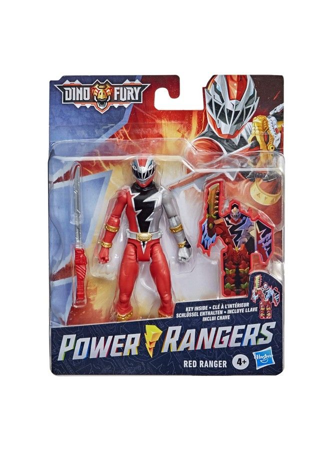 Dino Fury Red Ranger 6 Inch Action Figure Toy Inspired By Tv Show With Dino Fury Key And Dino Themed Accessory For Ages 4 And Up