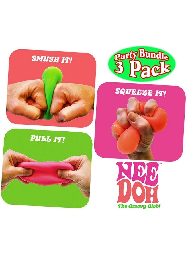 Needoh The Groovy Glob! Squishy Squeezy Stretchy Stress Balls Green Orange & Pink Complete Gift Set Party Bundle 3 Pack