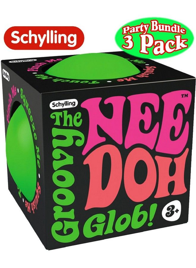 Needoh The Groovy Glob! Squishy Squeezy Stretchy Stress Balls Green Orange & Pink Complete Gift Set Party Bundle 3 Pack