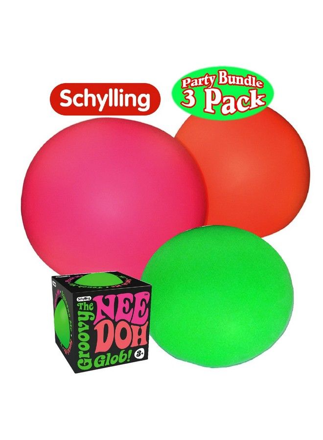 Needoh The Groovy Glob! Squishy Squeezy Stretchy Stress Balls Green Orange & Pink Complete Gift Set Party Bundle 3 Pack