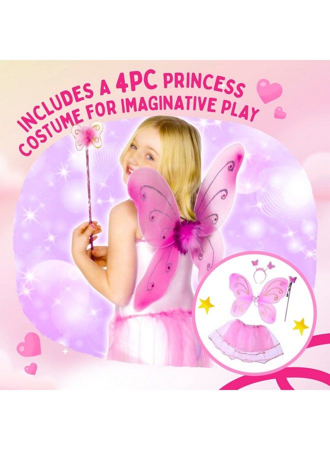 5 Piece Princess Castle Girls Pop Up Play Tent & Dress Up Costume Bundle Playhouse Gift For Girls & Toddler For Indoor & Outdoor Use With Pink Fairy Tale Carrying Bag & Glow In The Dark Stars