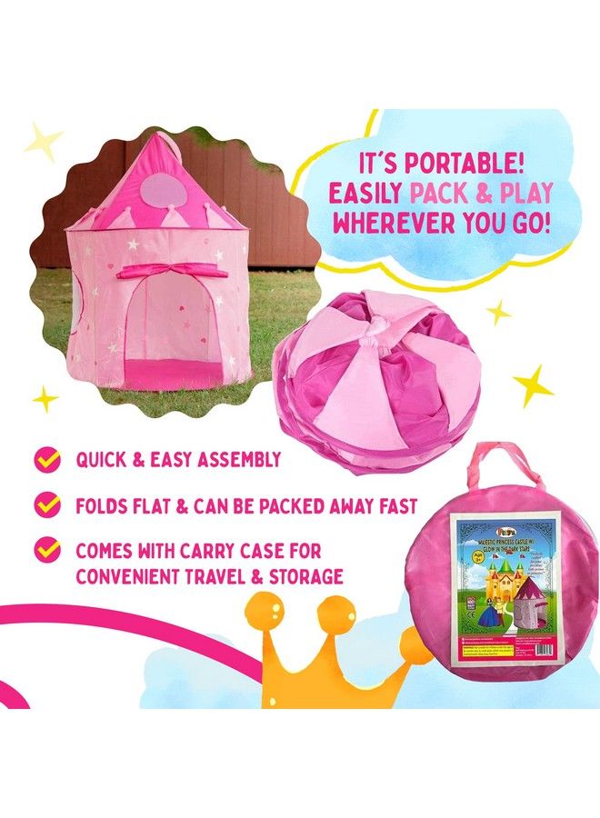 5 Piece Princess Castle Girls Pop Up Play Tent & Dress Up Costume Bundle Playhouse Gift For Girls & Toddler For Indoor & Outdoor Use With Pink Fairy Tale Carrying Bag & Glow In The Dark Stars