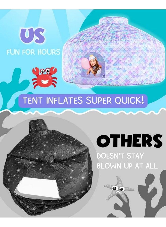 Air Tent Fort Large Mermaid With Door Playhouse For Kids Inflatable Kids Fort Sets Up And Stores Away In Seconds (Fan Not Included) (With Door)