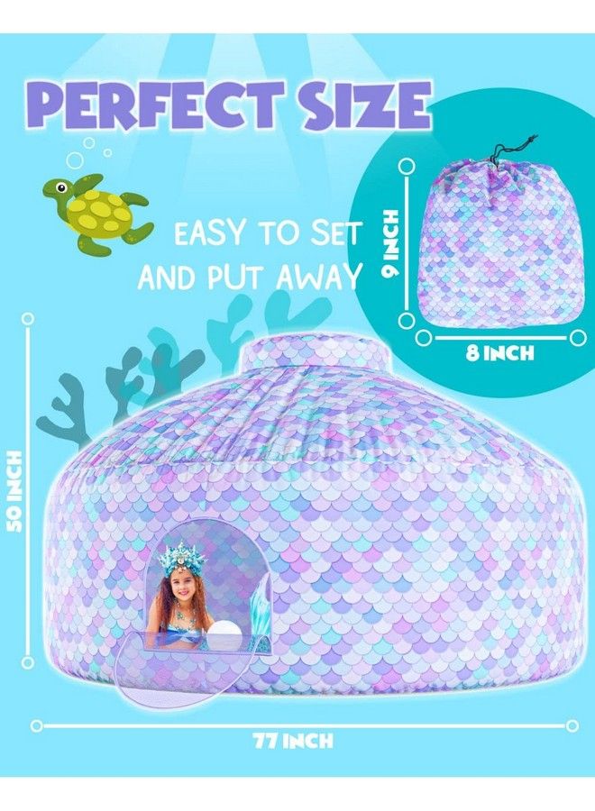 Air Tent Fort Large Mermaid With Door Playhouse For Kids Inflatable Kids Fort Sets Up And Stores Away In Seconds (Fan Not Included) (With Door)