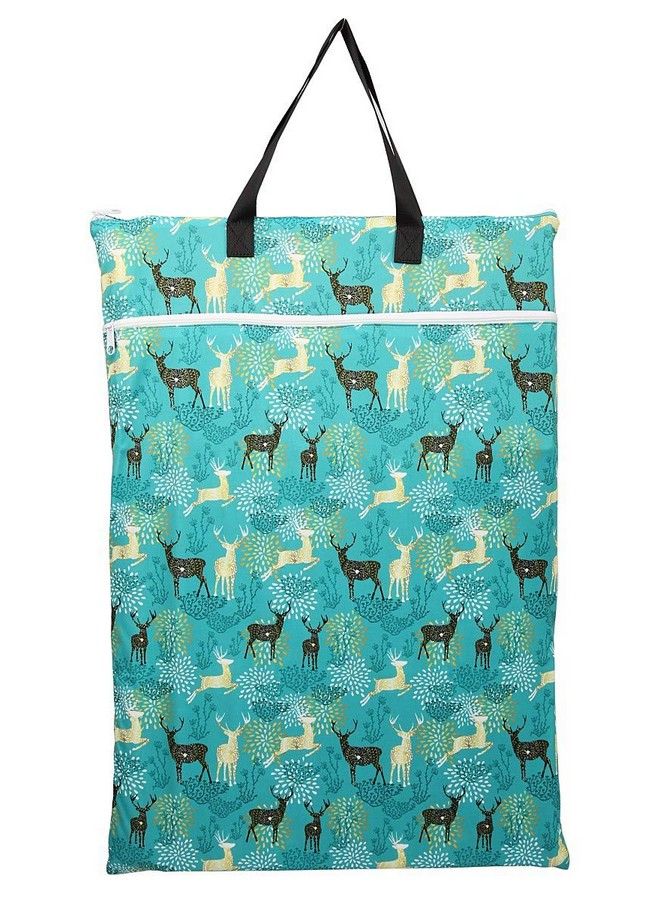 Large Hanging Wet/Dry Cloth Diaper Pail Bag For Reusable Diapers Or Laundry (Blue Deer)