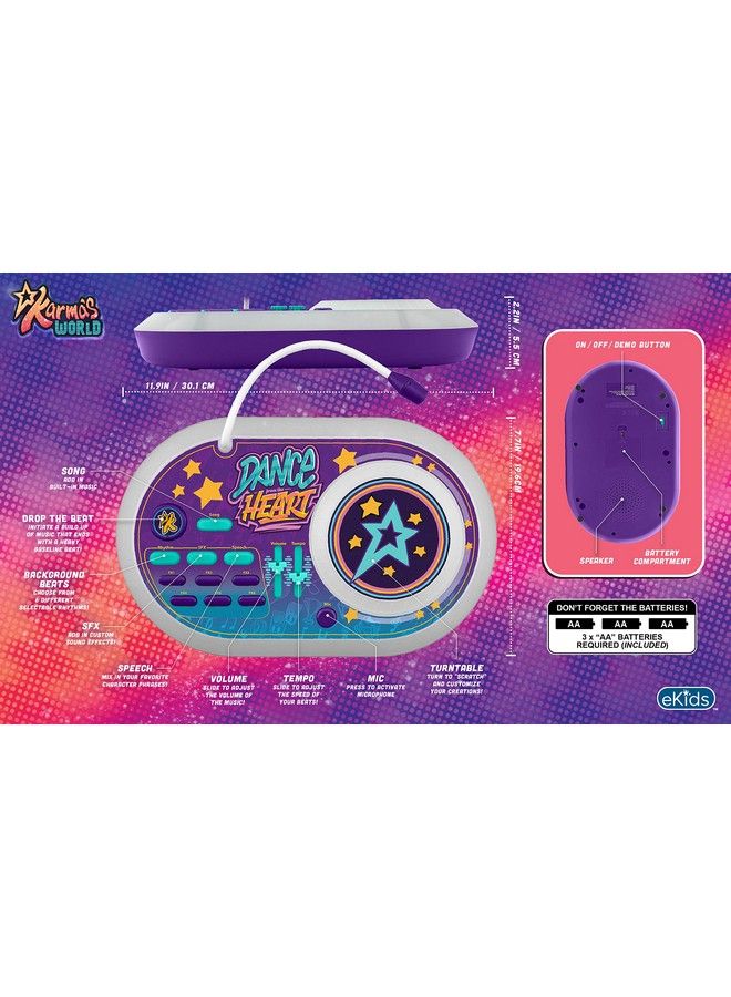 Karmas World Dj Party Mixer Turntable Toy With Built In Microphone For Kids For Fans Of Karmas World Toys For Girls