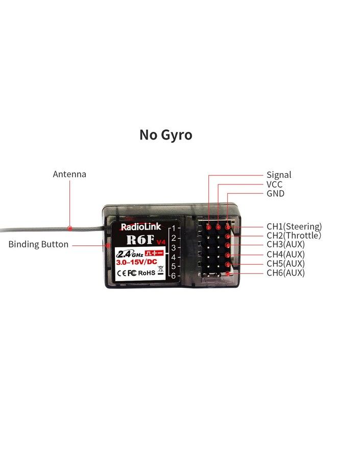 2.4Ghz R6F 6 Channels Rc Receiver Long Distance Control For Car/Boat Surface Remote Controller Rc6Gs V2/Rc4Gs V2/Rc4Gs V3/Rc6Gs V3 (No Gyro)