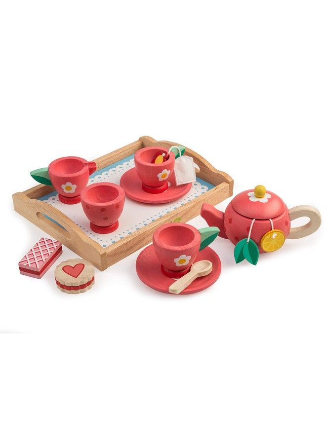 Wooden Tea Tray Pretend Food Play Toy With Tea Bags And Snacks Made With Premium Materials And Craftsmanship Develops Problem Solving Skills And Imaginative Play 3+ Years