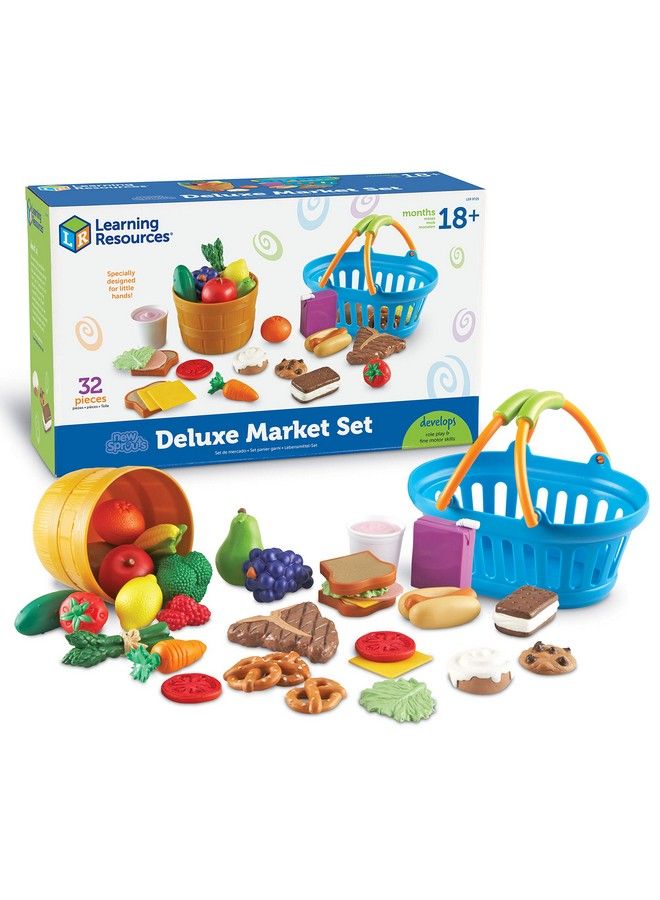 New Sprouts Deluxe Market Set 32 Pieces Ages 18+ Months Pretend Play Food For Toddlers Preschool Learning Toys Kitchen Play Toys For Kids